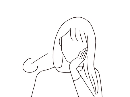 ため息をつく女性 ため息,女性,頬杖,顔なし,白塗り,シンプル,悩み,悩む,不安,疲れのイラスト素材