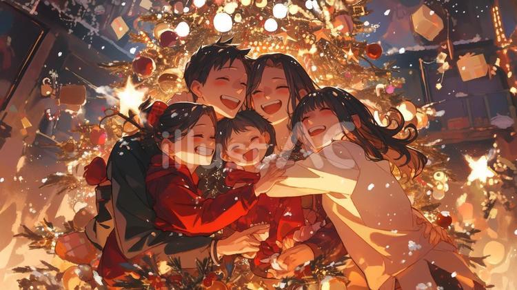 輝く笑顔とクリスマスの瞬間 人物,家族,クリスマスのイラスト素材