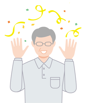喜ぶ普通のおじさん５ バンザイ,喜ぶ,人,1人,人物,おじさん,男性,70代,60代,シニアのイラスト素材