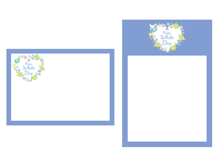 ホワイトデーフレームセット　花ブルー ホワイトデー,ハッピー,花,フラワー,鳩,鳥,ハート,バラ,スズラン,かわいいのイラスト素材