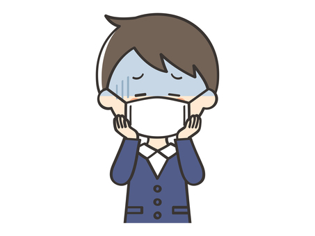 風邪をひいてマスクをしている男子生徒 男の子,子供,こども,マスク,風邪,インフルエンザ,発熱,熱,感染,感染症のイラスト素材