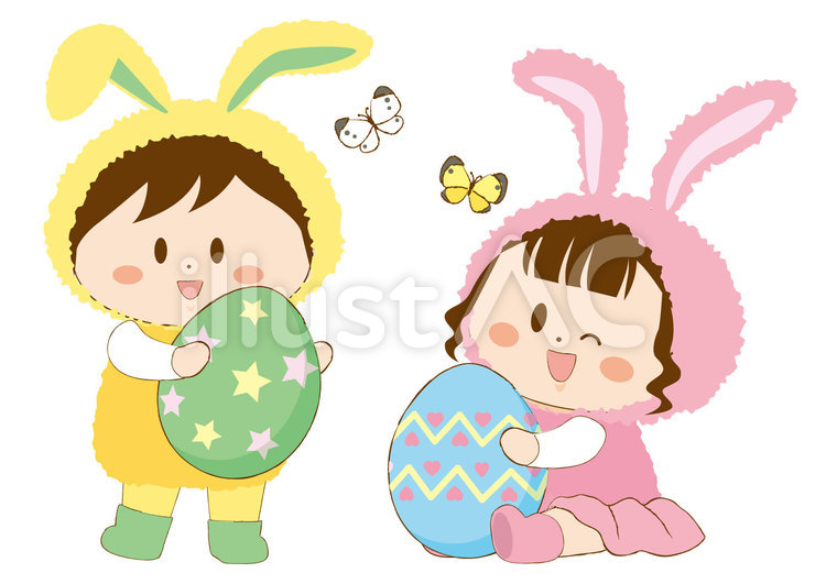 イースターと子供 イースター,イースターエッグ,うさみみのイラスト素材