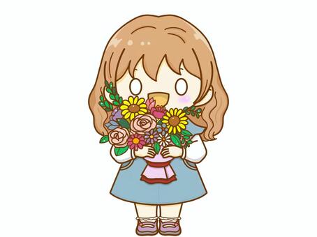 花束のプレゼント 女の子,花束,プレゼント,お届け,植物,可愛い,イラストのイラスト素材