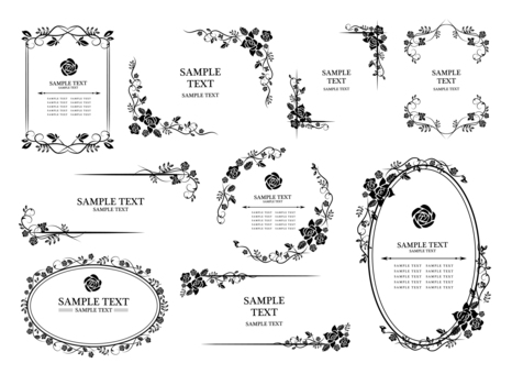 薔薇のアンティークフレームセット 薔薇,フレーム,飾り枠,植物,枠,セット,草,アンティーク,花,額縁のイラスト素材