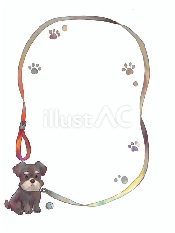 リードをつけた犬のフレーム4 犬,シュナウザー,手描きのイラスト素材