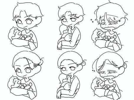 Illustration, baby, hug, line drawing, 