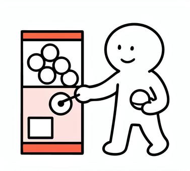 ガチャガチャで遊ぶ棒人間 ガチャガチャ,カプセルトイ,ガチャマシーン,おもちゃ,遊ぶ,棒人間,線画,キャラクター,手描き,手書きのイラスト素材