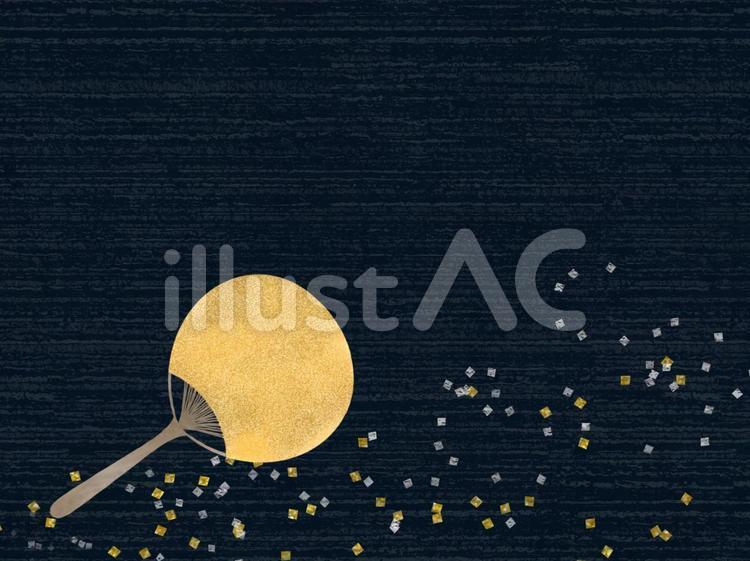 金のうちわが優雅な夕涼みの背景 和風,夏,うちわのイラスト素材