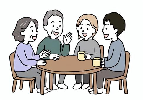 椅子に座って喋っている人たち 歓談,高齢者,年寄り,お年寄り,シルバー世代,シルバー,お祖父ちゃん,お爺ちゃん,おじいちゃん,おばあちゃんのイラスト素材