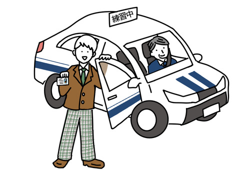 男子校生の運転免許取得 高校生,運転免許,教習所,車校,自動車学校,免許取得,男子校生のイラスト素材