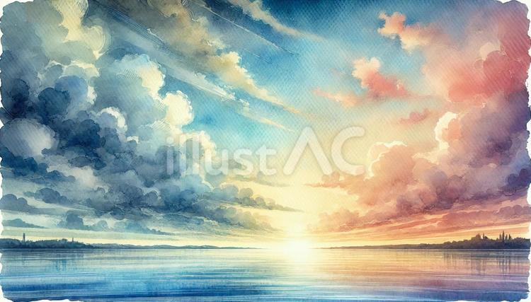 水平線と雲と光 水平線,光,雲のイラスト素材