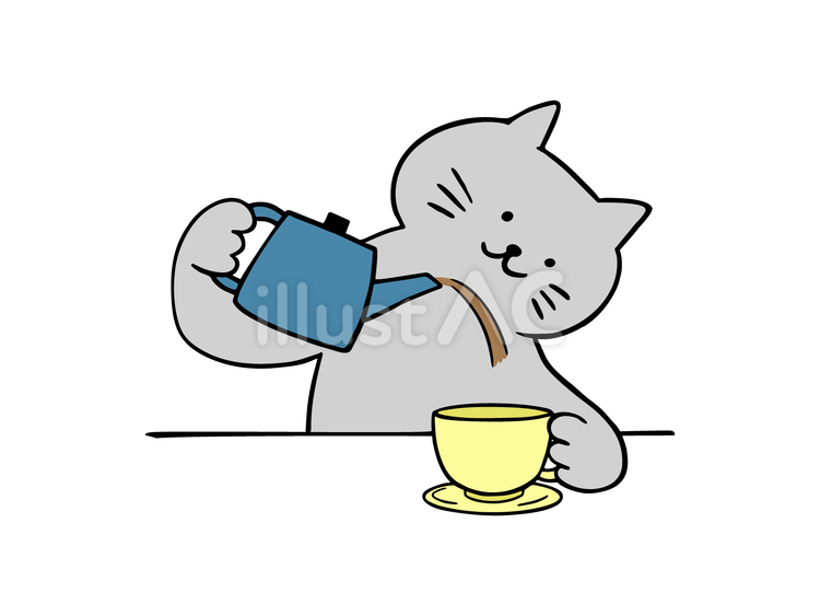 お茶を注ぐ猫（カラー） 猫,お茶,茶のイラスト素材