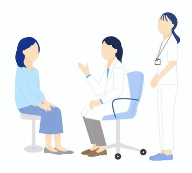 患者を診察する医者のシンプルイラスト素材 患者を診察する医者のシンプルイラスト素材 医師,医者,ドクター,医療従事者,先生,白衣,看護師,患者,女性,人物のイラスト素材