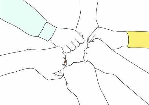 仲間と合わせる拳 拳,仲間,手,グー,絆,グーパンチ,友達,円陣,えいえいおー,握るのイラスト素材