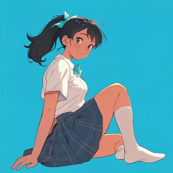 座っている女子高校生