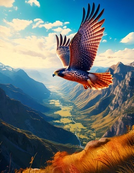 山の上空を飛ぶ鷹