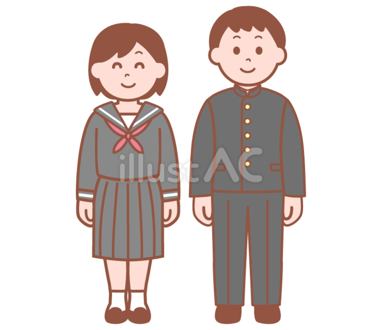 セーラー服姿の女子と学ラン姿の男子 人物,学生,女性のイラスト素材