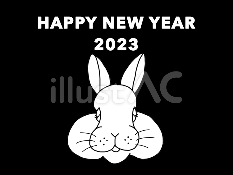 2023年　うさぎのモノクロ年賀状 年賀状,モノクロ,うさぎのイラスト素材