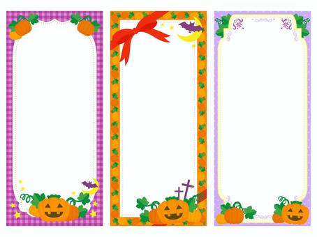 ハロウィン縦フレームセット ハロウィン,かぼちゃ,パンプキン,ジャックオランタン,紫,コウモリ,星,十字架,リボン,秋のイラスト素材