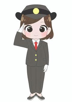 女性駅員のかわいいイラスト 女子,女性,駅員,車掌,運転士,駅係員,かわいい,ちびキャラ,ミニキャラ,鉄道のイラスト素材