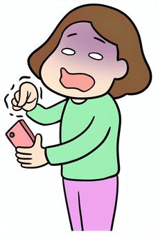 スマホ操作に躊躇する女性 スマホ,タップ,躊躇,怖い,恐怖,女性,不安,緊張,ためらい,動けないのイラスト素材