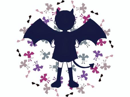 小悪魔　後ろ姿 悪魔,後ろ姿,つの,尻尾,羽根,濃紺,ブーツのイラスト素材