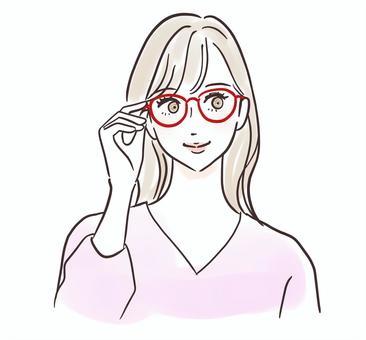 眼鏡をかける美しい女性 女性,眼鏡,綺麗,美人,若い,先生,教師,知的,人物,手描きのイラスト素材
