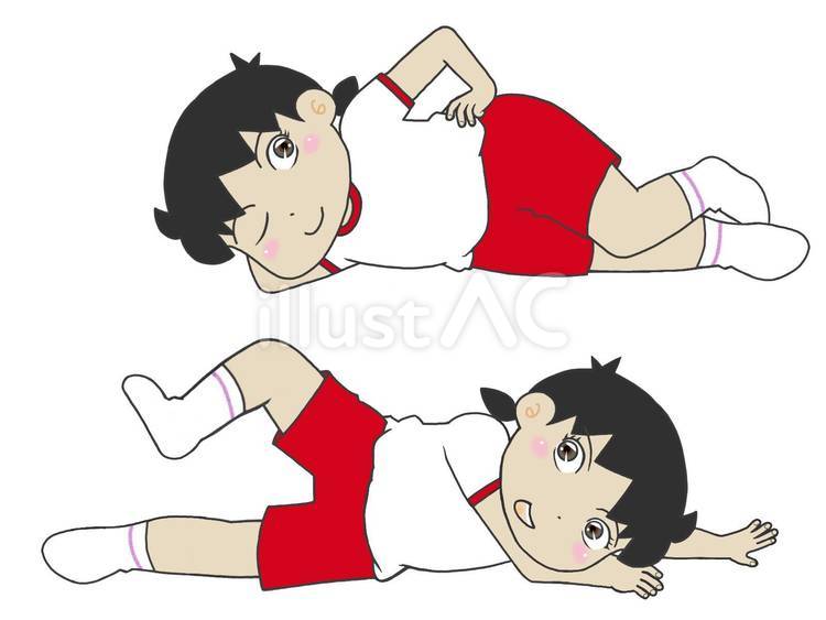 ２通りの寝そべるポーズの体操服の女の子 女の子,寝そべり,体操服のイラスト素材