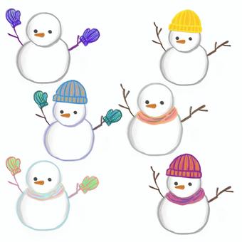 雪だるまセット 雪だるまセット 雪だるま,雪,毛糸,毛糸の帽子,マフラー,手袋,ゆきだるま,冬,12月,1月のイラスト素材