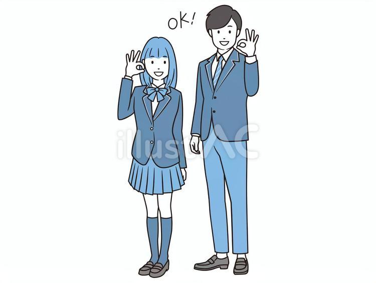 OKサインをするブレザーの男女学生 okサイン,ok,ブレザーのイラスト素材