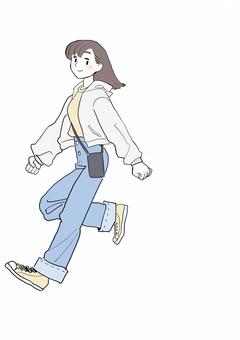歩く女性 女性,歩く,秋服,おでかけ,外出のイラスト素材