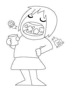 うがいをする女の子 うがい,健康,風邪予防,女の子,ミニキャラ,塗り絵のイラスト素材