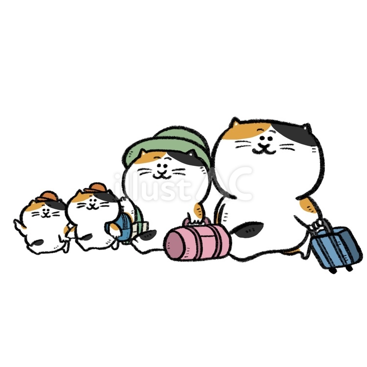 猫家族の旅行（ミケ） 猫,動物,三毛猫のイラスト素材