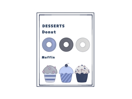 カフェメニュー(デザート) カフェ,メニュー,ドーナツ,デザート,マフィン,チェリー,ランチ,スイーツ,コーヒーショップ,テイクアウトのイラスト素材