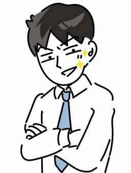 腕組みカメラ目線でカッコつける会社員 男性,ビジネスマン,スーツ,ネクタイ,人物,モデル,日本人,20代,若い,若者のイラスト素材