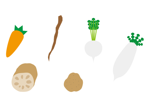 根菜類のイラストセット 根菜類のイラストセット 食べ物,野菜,にんじん,ごぼう,かぶ,大根,レンコン,じゃがいも,イラスト,セットのイラスト素材