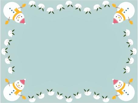 雪だるまと跳ねる雪兎のフレーム　縦横両用