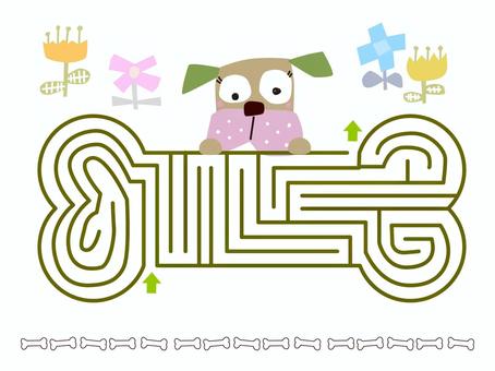 犬のおやつ・骨の迷路 迷路,かわいい,動物,犬,おやつ,骨,花,楽しいのイラスト素材