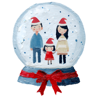 家族のスノードーム スノードーム,クリスマス,家族,親子,スノーボール,雪,手描き,絵の具風,厚塗り,カラフルのイラスト素材