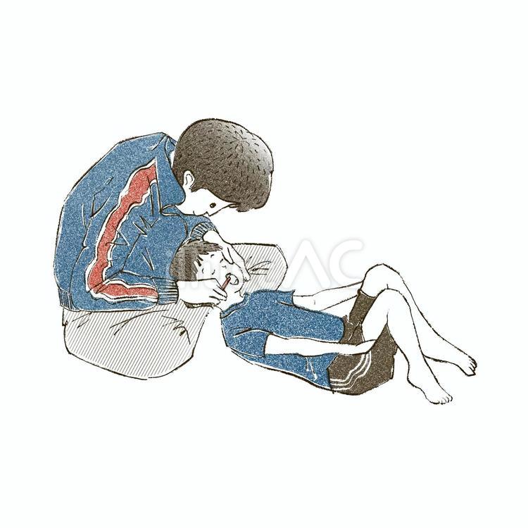 仕上げ磨きをしてもらっている子供 歯磨き,親子,お父さんのイラスト素材
