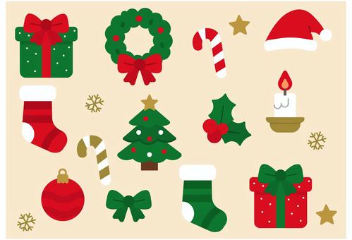 クリスマスアイコンセットのイラスト クリスマスツリー,サンタ,サンタ帽子,くつ下,キャンディ,靴下,ツリー,星,リボン,キャンドルのイラスト素材