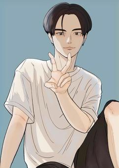 ピースボーイ ピース,ハンドサイン,少年,イケメン,漫画のイラスト素材