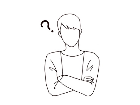 はてな　腕組みの男性 はてな,男性,腕組み,疑問符,マーク,正面,顔なし,線画,シンプル,イラストのイラスト素材