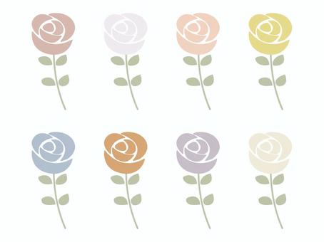 シンプルかわいいくすみカラーのバラセット バラ,セット,薔薇,くすみカラー,花,ピンク,白,黄,黄色,青のイラスト素材