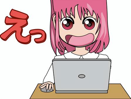 ノートパソコン驚く　 ノートパソコン,調べる,ネット,驚く,声,衝撃,情報,表情,アニメ,顔のイラスト素材