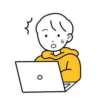 シンプルパソコン汗男（y） シンプル,男,人,パーカー,線画,手描き,パソコン,パニック,汗,焦るのイラスト素材