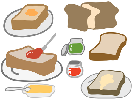 食パンのイラスト 食パン,ジャム,マーガリン,食べ物,手描き,セット,イラストのイラスト素材