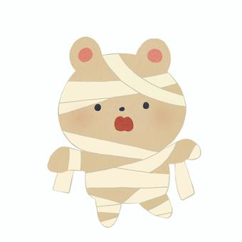 ミイラくま ハロウィン,ミイラ,くま,仮装,動物,秋,絵本,可愛い,ゆるい,手描きのイラスト素材