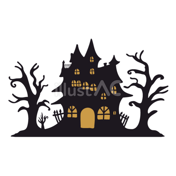 ハロウィン（お化け屋敷、枯れ木） ハロウィン,お化け屋敷,枯れ木のイラスト素材
