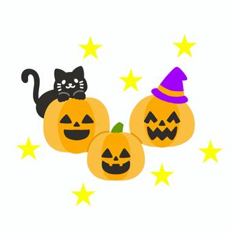 ハロウィン かぼちゃ 黒猫 魔女の帽子